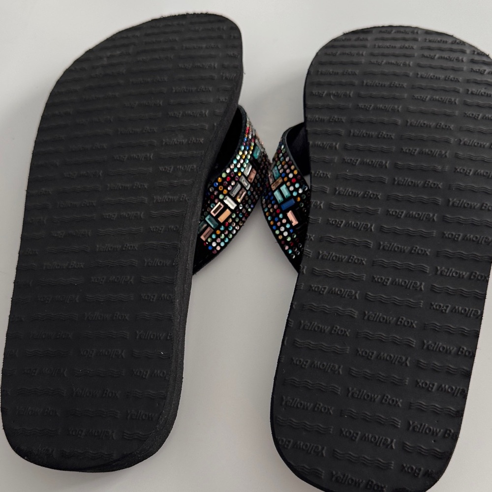 Yellow Box Black Sandals with Vibrant Beads - Picture 2 of 2